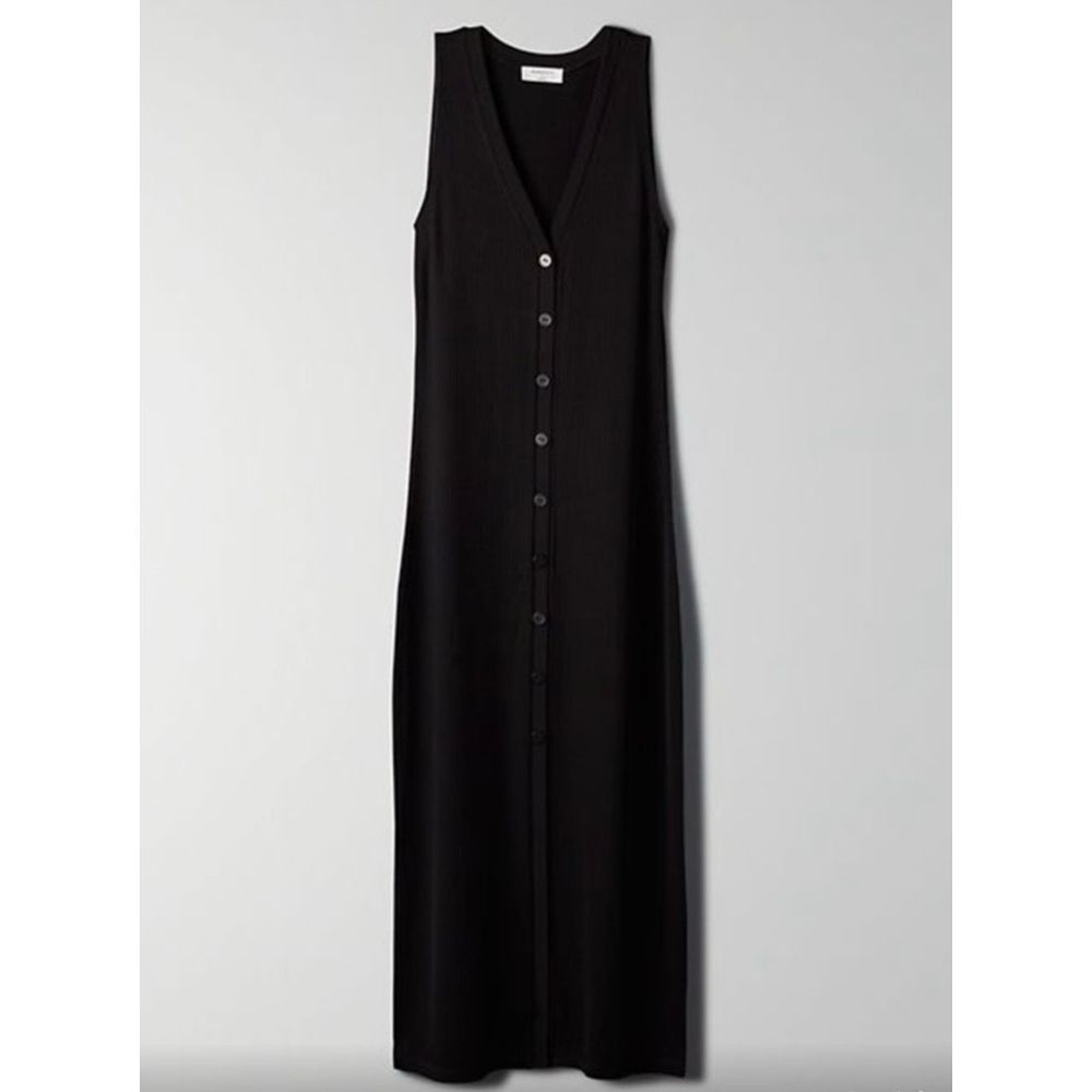 Aritzia Classic Black Button-Front Midi Dress
